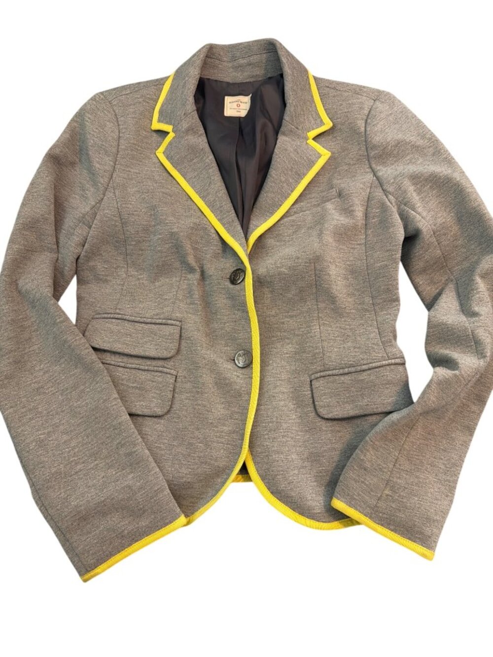 Gap Academy Blazer Heather Gray Yellow Trim 3 Buttons Tailored Fit Size 0 READ